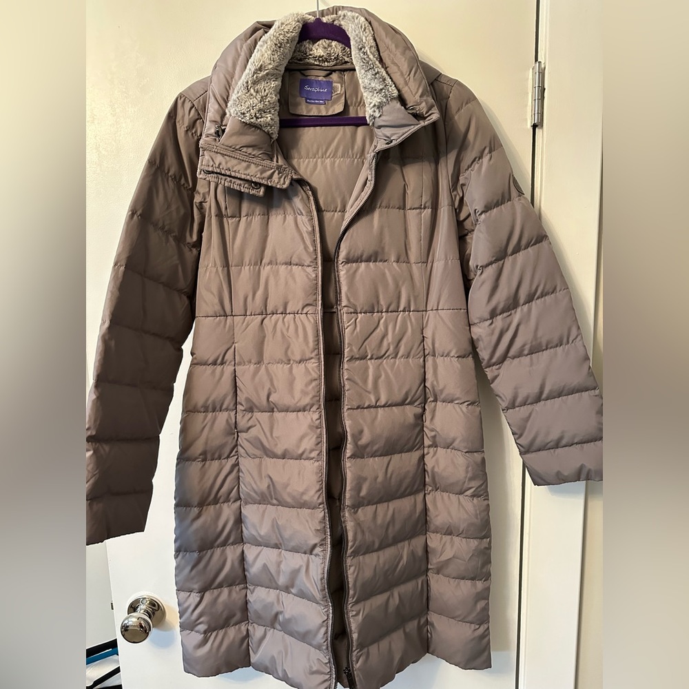 Size 6 Seraphine Maternity Coat with Baby Insert Gray Puffy